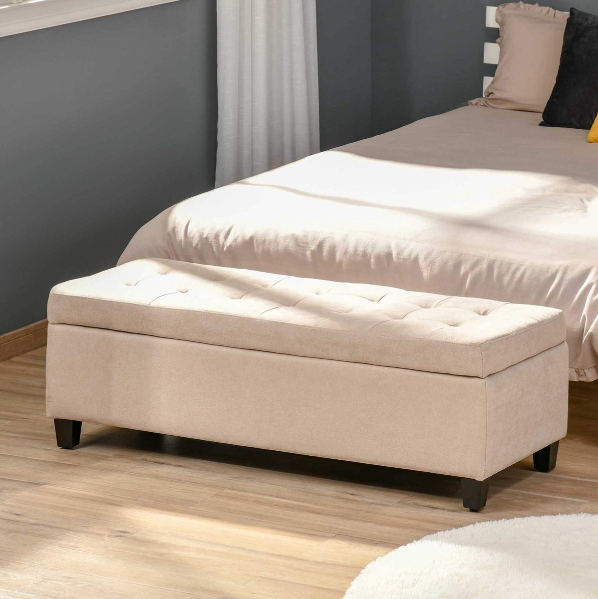 COVREO Opbergbank 125 x 49 x 41,5 cm beige, polyester met opbergruimte