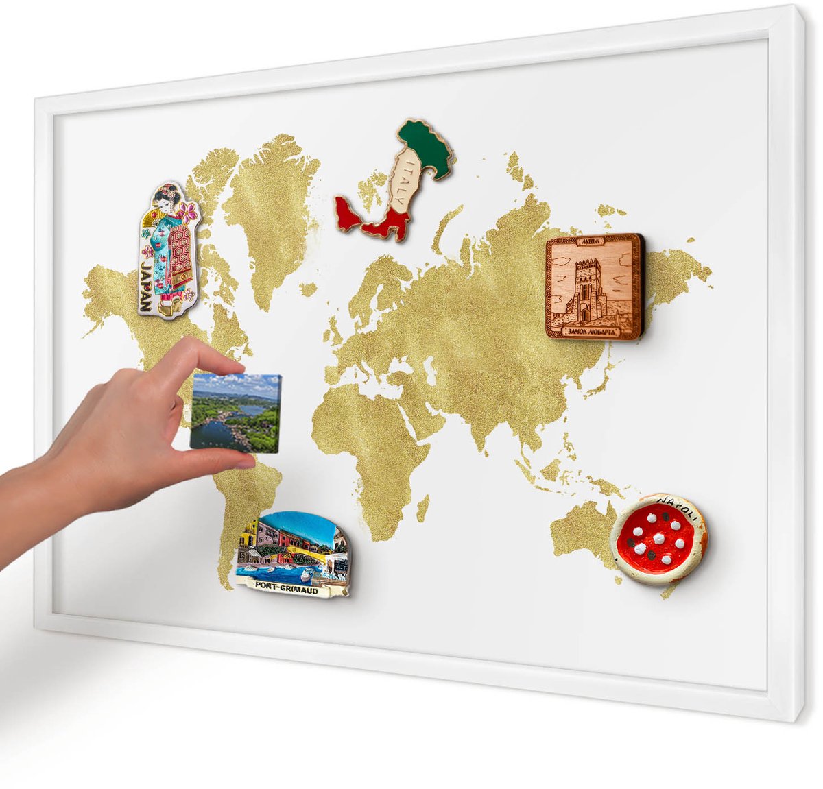 Artprintcave Wit Magneetbord mit Witte Lijst - 60x40 cm - Wereldkaart Magnetische Organizer - Modern Memobord Keuken - Kaarten