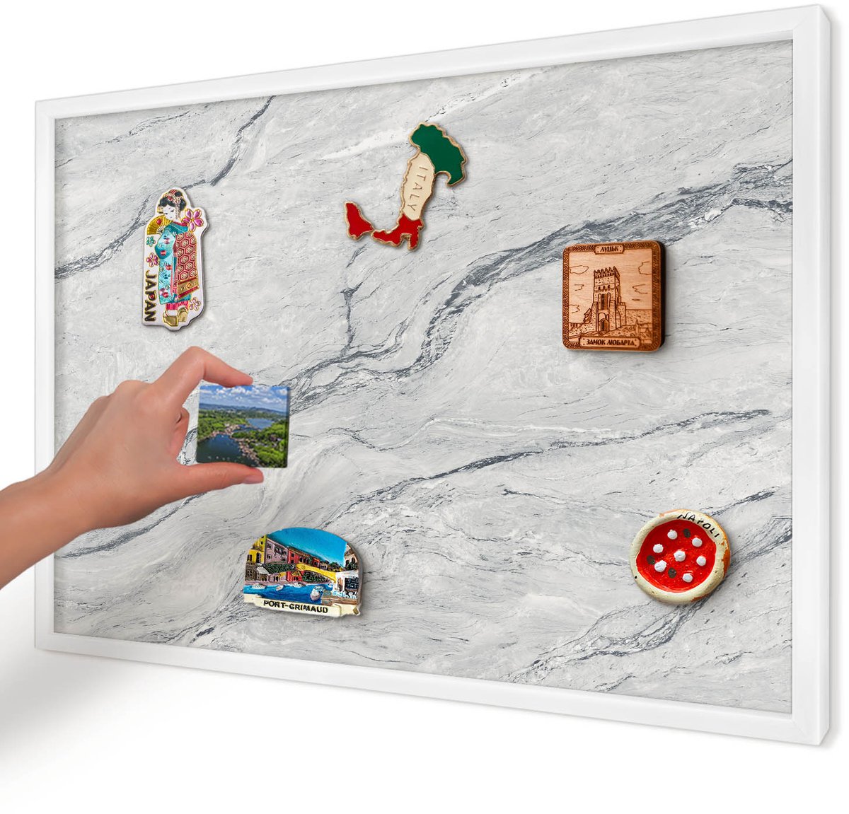 Artprintcave Grijs Magneetbord mit Witte Lijst - 60x40 cm - Grijze Elegantie Magnetische Organizer - Minimalist Wandbord Magnetisch - Texturen
