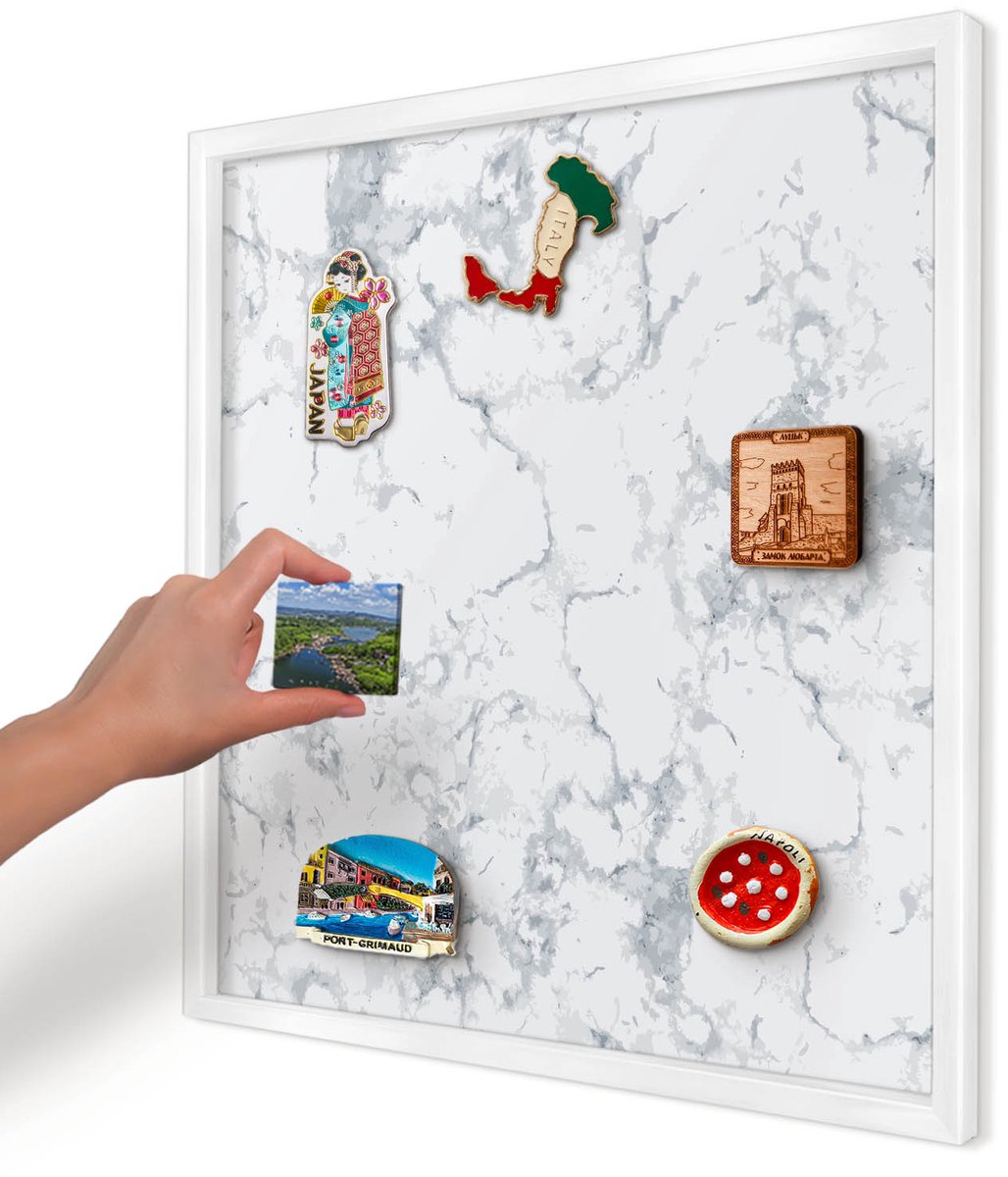 Artprintcave Grijs Magneetbord mit Witte Lijst - 50x50 cm - Marmeresthetiek Magnetisch Bord Voor Magneten - Minimalist Memobord Keuken - Texturen