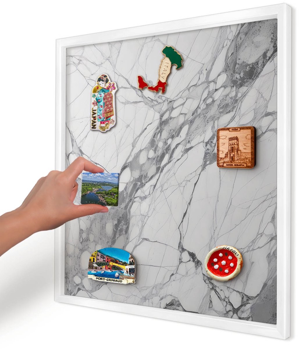 Artprintcave Wit Magneetbord mit Witte Lijst - 50x50 cm - Marmeren Elegantie Memobord Keuken - Minimalist Magneet Bord mit Frame - Texturen