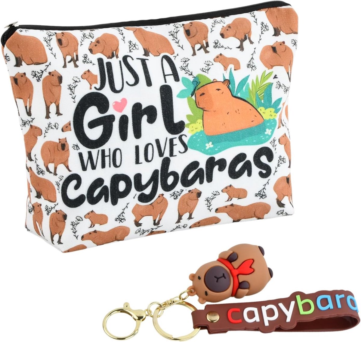 SnelShoppen - Capybara Makeup Tas met Sleutelhanger, Cosmetica Tas voor Vrouwen, Draagbare Toilettas voor Vrouwen, Capybara Makeup Tas met Rits voor R