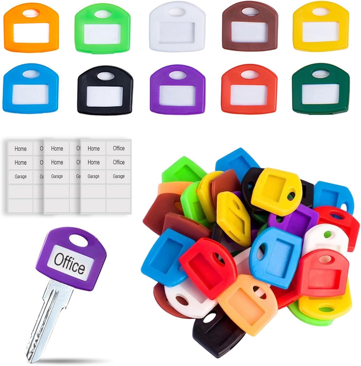 30 pcs key caps, square with labels, silicone key marker set in 10 colours, for easy identification of keys - ShopVlot