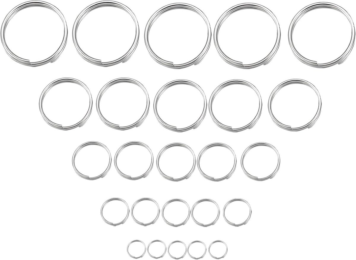 Sleutelhanger set 25-delig - roestvrij staal - diverse maten - ideaal voor sleutelorganisatie - ShopVlot