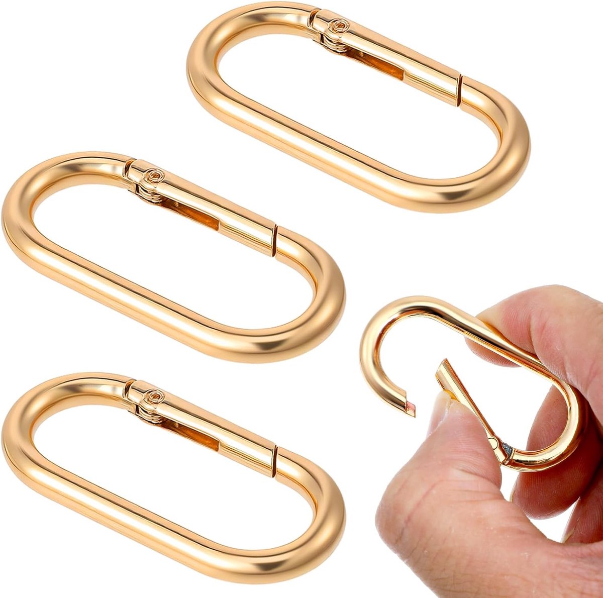SnelShoppen - 3 Stuks Ovalen Veer Carabiners, Ovalen Kleine Carabiner Haken, Metaalringen, Sleutelhangers voor Reizen, Vissen, Kamperen, Hiken, Hangma