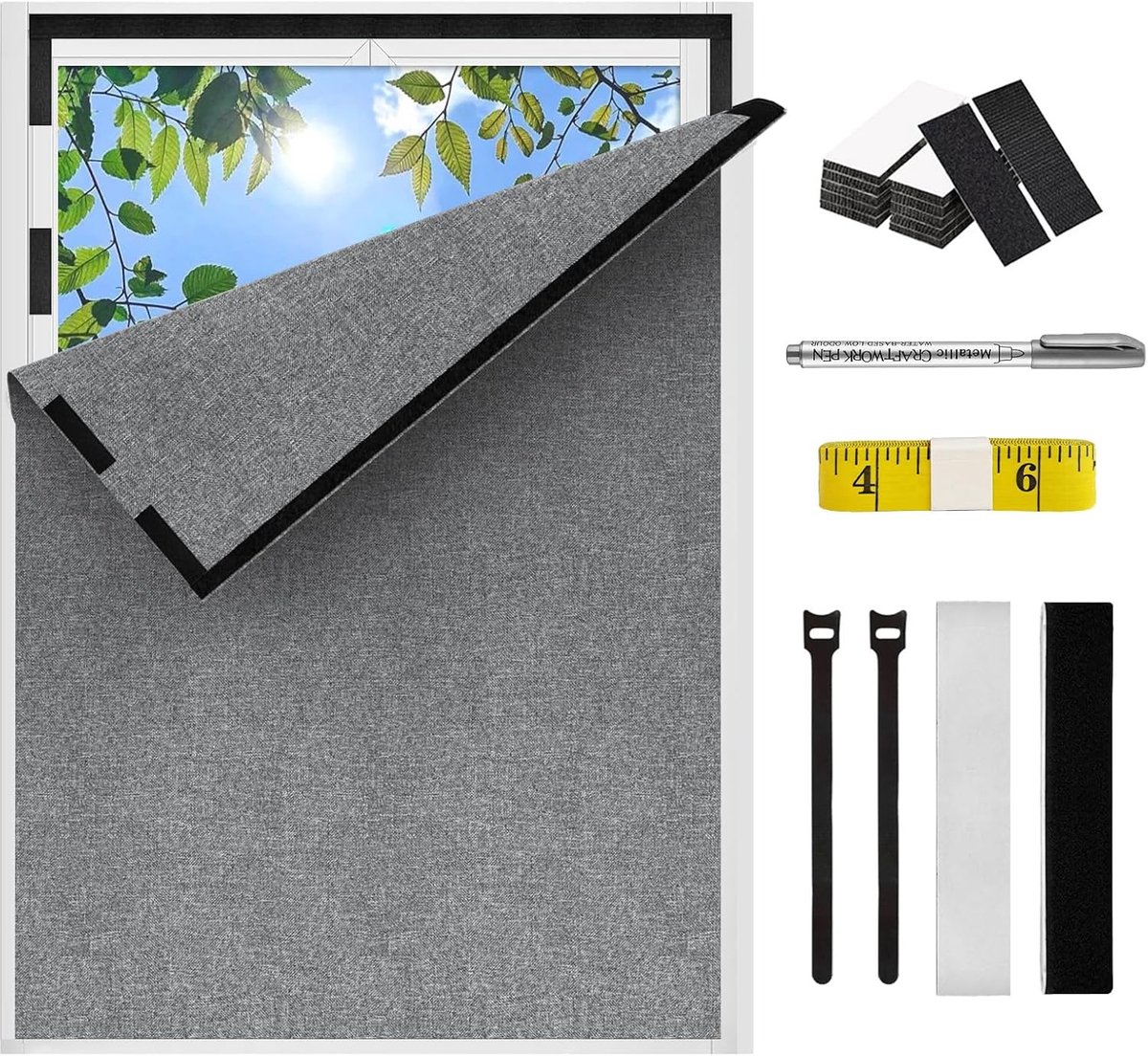 SnelShoppen - Verduisteringsrolgordijn 150 x 200 cm Grijs - Perfect voor Woonkamer, Slaapkamer, Keuken, Kinderen, Gemakkelijk te Installeren, Lichtwer