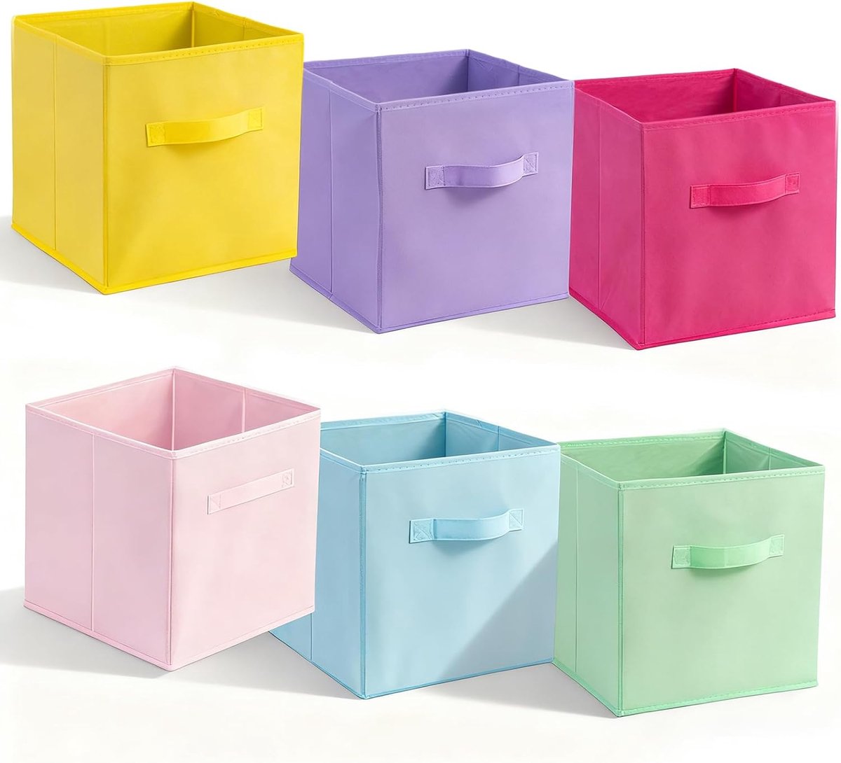 6 x Fabric Storage Boxes, 27 x 27 x 11 cm, Non-Woven Fabric, Folding Boxes with Handle, 6 Colours, Boxes for Cabinet - ShopVlot