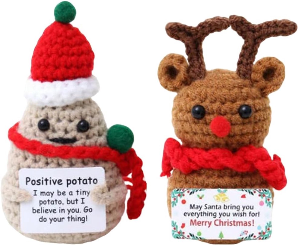 2 stuks gehaakte aardappel eland ornament, grappig gebreid positief aardappelspeelgoed met positieve kaart, voor - ShopVlot