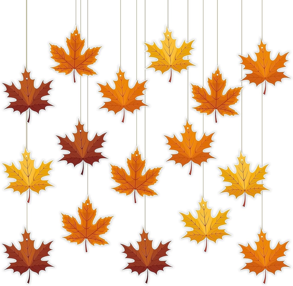 Herfstdecoratie hangers esdoornblad 16 cm - set van 16 - warme kleuren - perfect voor raamdecoratie - ShopVlot