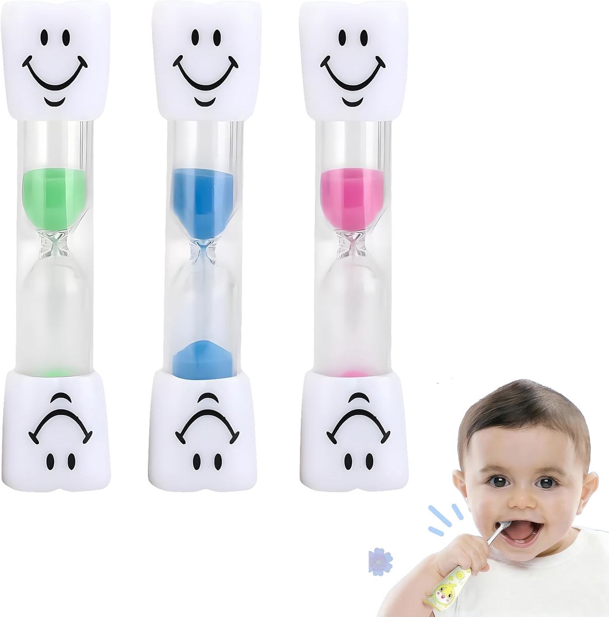 3-Piece Hourglass Set for Kids, 3 Minutes Hourglass Brushing Kids Teeth Brushing Funny Teeth Brushing Timer with - ShopVlot