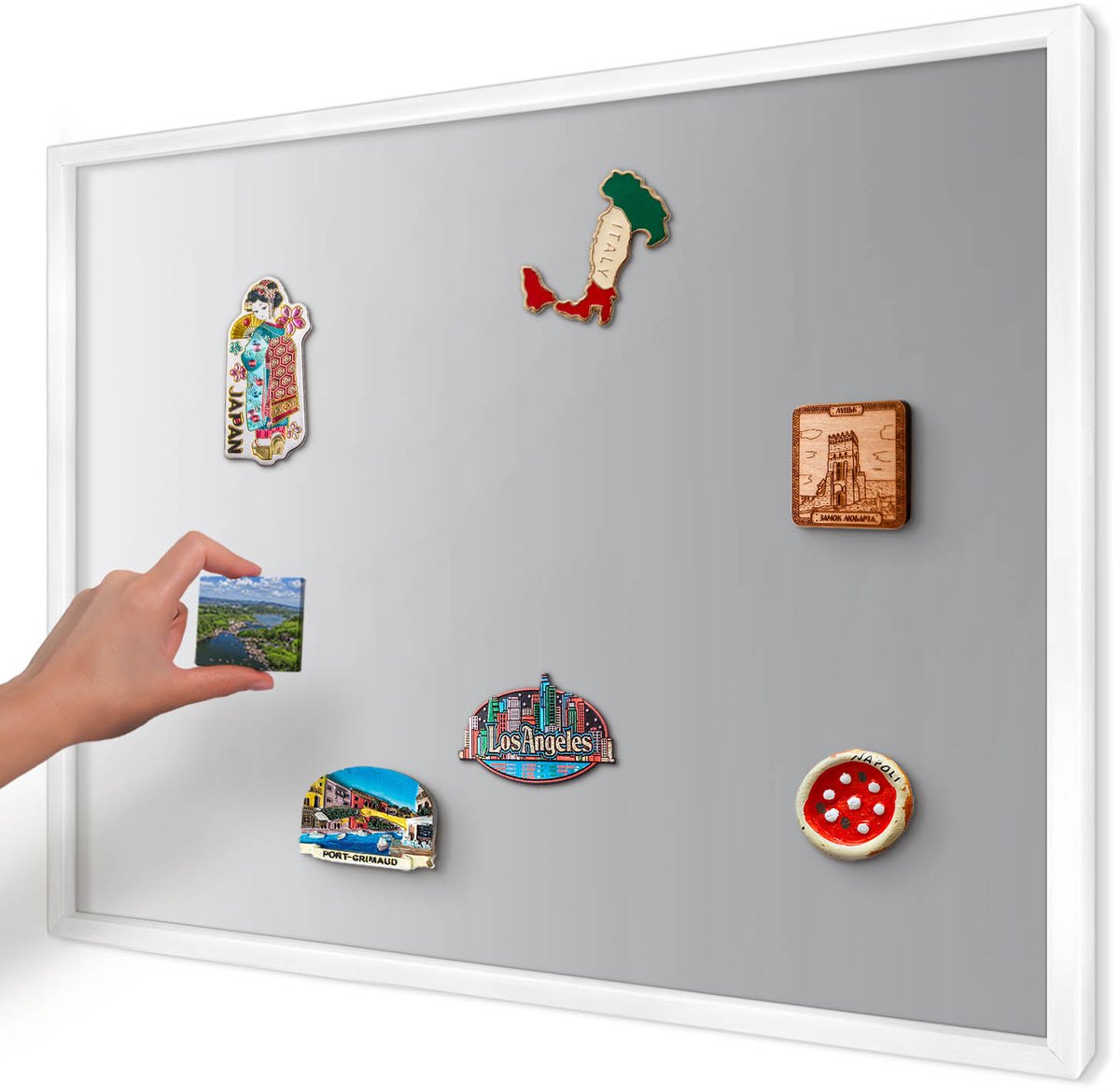 Artprintcave Grijs Magneetbord mit Witte Lijst - 70x50 cm - Grijze Gradiënt Bord Voor Magneten - Minimalist Magneet Bord mit Frame - Achtergronden En Patronen