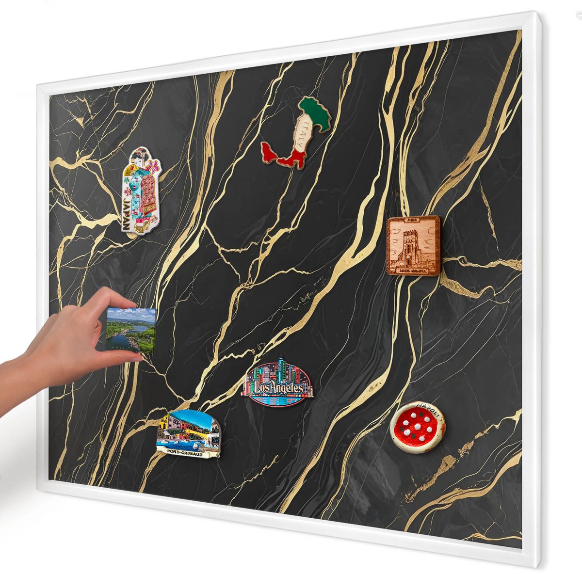 Artprintcave Zwart Magneetbord mit Witte Lijst - 80x60 cm - Luxueuze Golven Magnetisch Bord - Abstract Magneetbord Voor Foto's - Abstractie