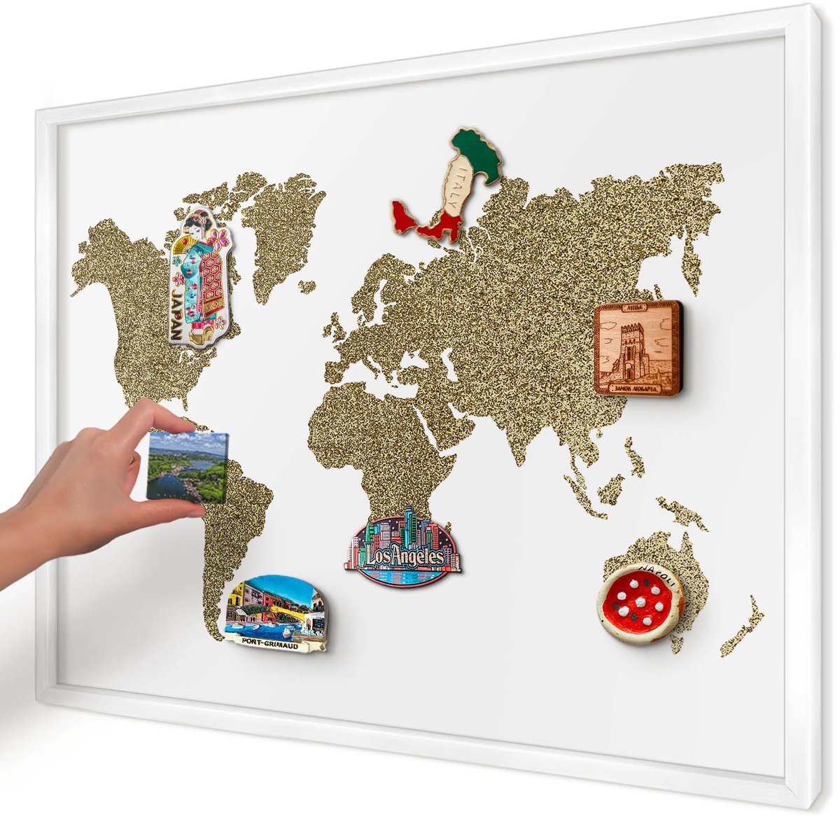 Artprintcave Wit Magneetbord mit Witte Lijst - 70x50 cm - Wereldkaart Magneetbord Voor Foto's - Modern Magneet Bord mit Frame - Kaarten