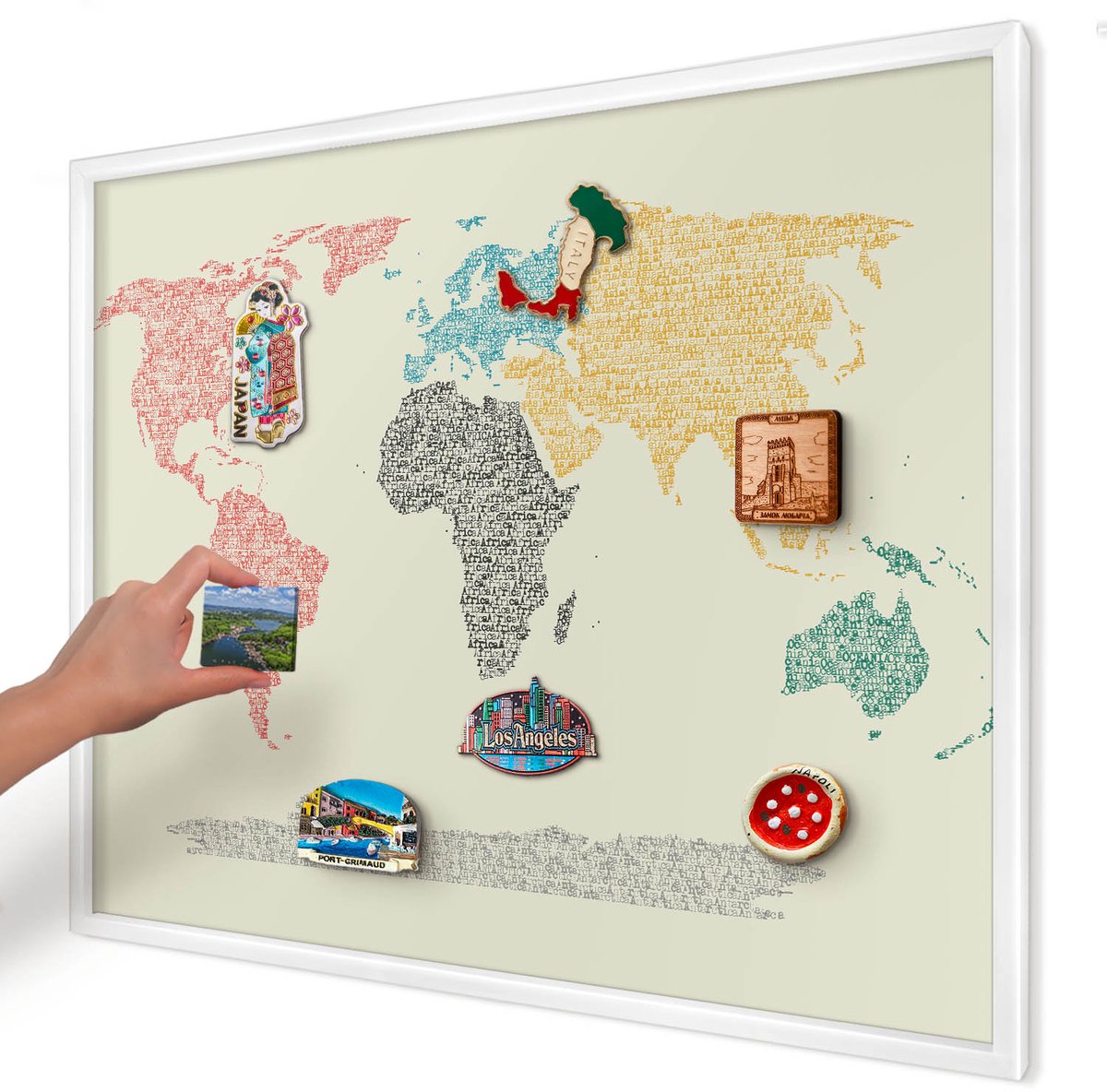 Artprintcave Beige Magneetbord mit Witte Lijst - 80x60 cm - Wereldkaart Magnetisch Bord - Typografisch Magnetisch Bord Voor Magneten - Kaarten