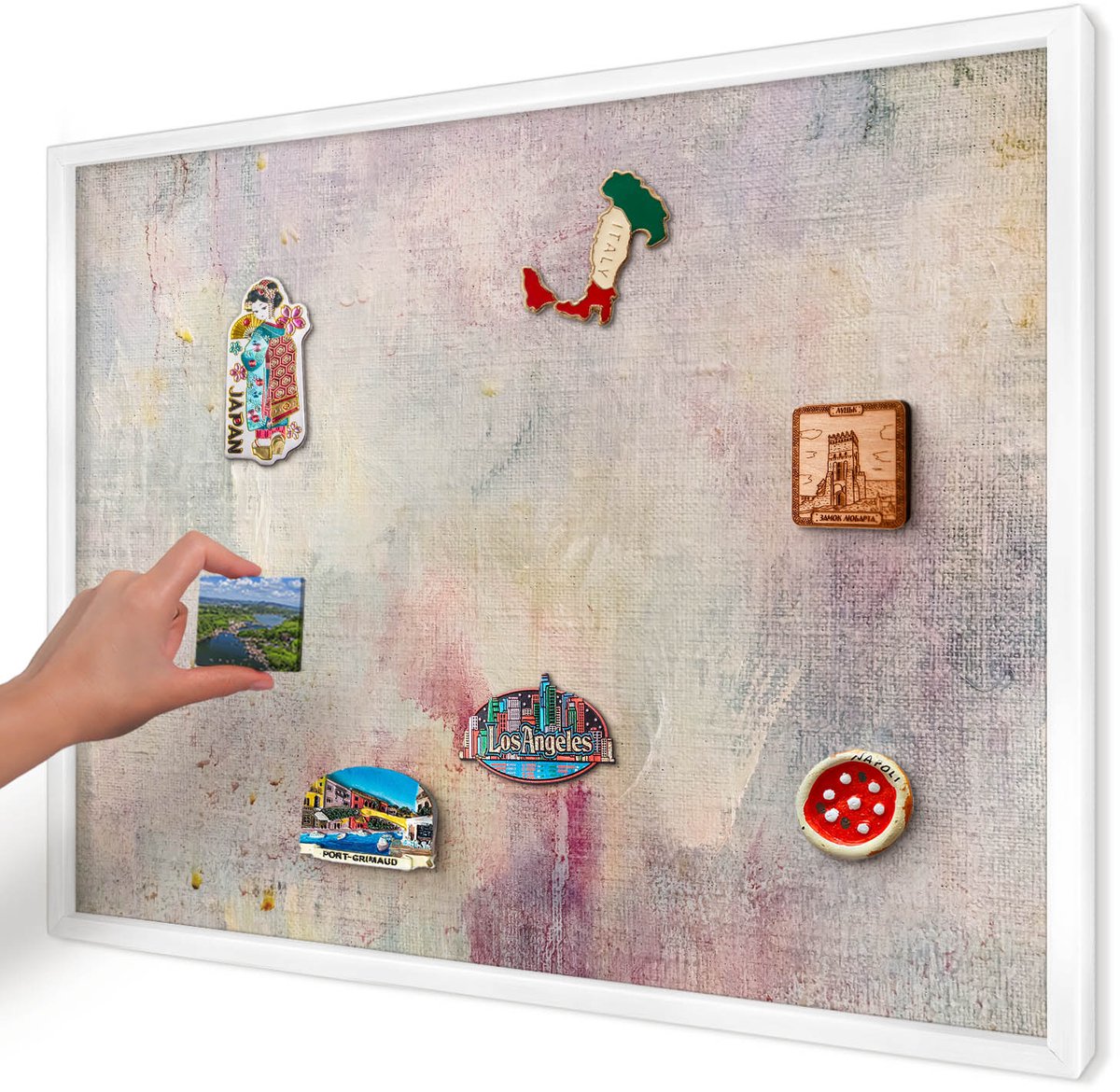 Artprintcave Romig Magneetbord mit Witte Lijst - 70x50 cm - Pastel Abstractie Bord Voor Magneten - Abstract Magneetbord Voor Foto's - Abstractie