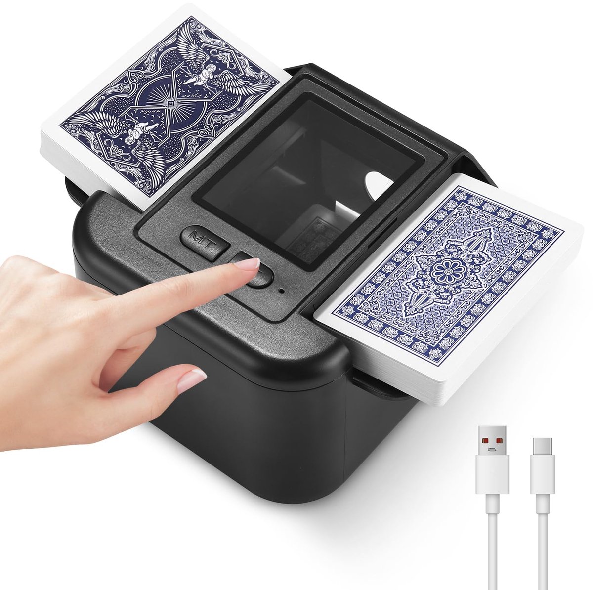 SnelShoppen - Automatische Kaartenmixer Geluidsarm Oplaadbaar voor 2 Kaartensets, Mengmachine 2000 mAh voor Poker, Texas Hold'em, UNO - Zwart