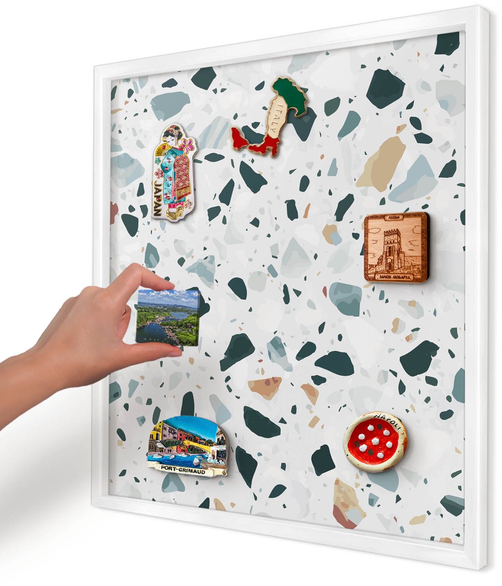 Artprintcave Grijs Magneetbord mit Witte Lijst - 50x50 cm - Dynamische Patronen Magnetische Organizer - Modern Memobord Keuken - Texturen