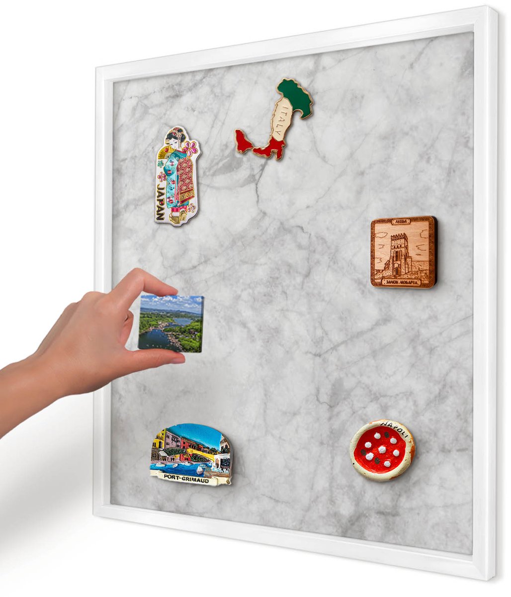 Artprintcave Grijs Magneetbord mit Witte Lijst - 50x50 cm - Grijs Marmer Bord Voor Magneten - Minimalist Magnetisch Bord - Texturen
