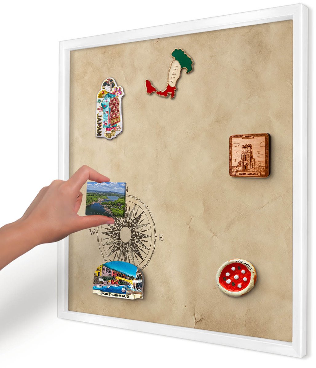 Artprintcave Beige Magneetbord mit Witte Lijst - 50x50 cm - Windroos Magnetische Organizer - Vintage Wandbord Magnetisch - Achtergronden En Patronen