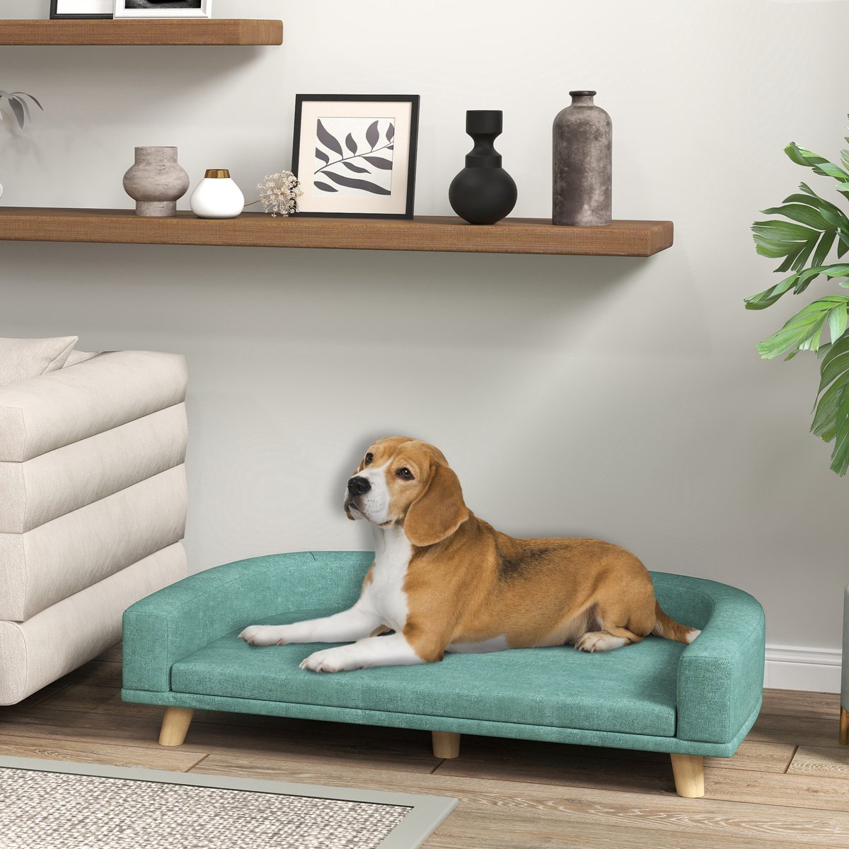 COVREO Hondensofa 98 x 67 x 25 cm groen, van polyester met kussen