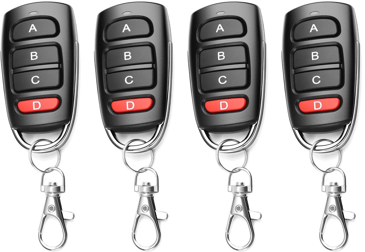 SnelShoppen - 4 Stuks Universele Afstandsbediening Garagedeur 433 MHz - Garagedeur Afstandsbediening met 4 Kanalen - Handzender Garagedeuropener - Dup