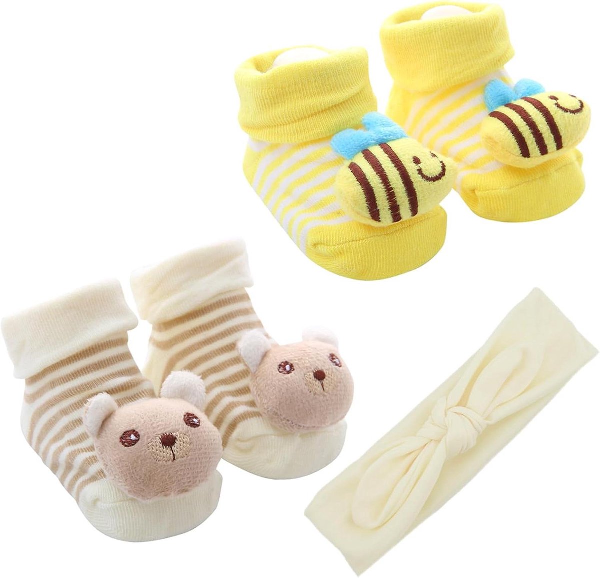 Babysokken met Rammelaar - Antislip Sokjes - Motorische Ontwikkeling - Schattige Dierenpatronen - 0-12 Maanden - Multicolor