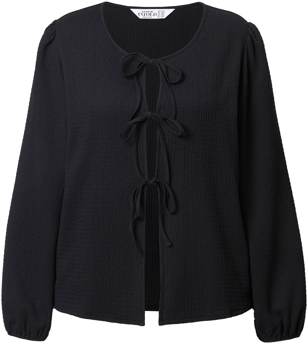 Studio Untold - Dames - Blouse striksluiting pofmouwen - Zwart - Maat 42+