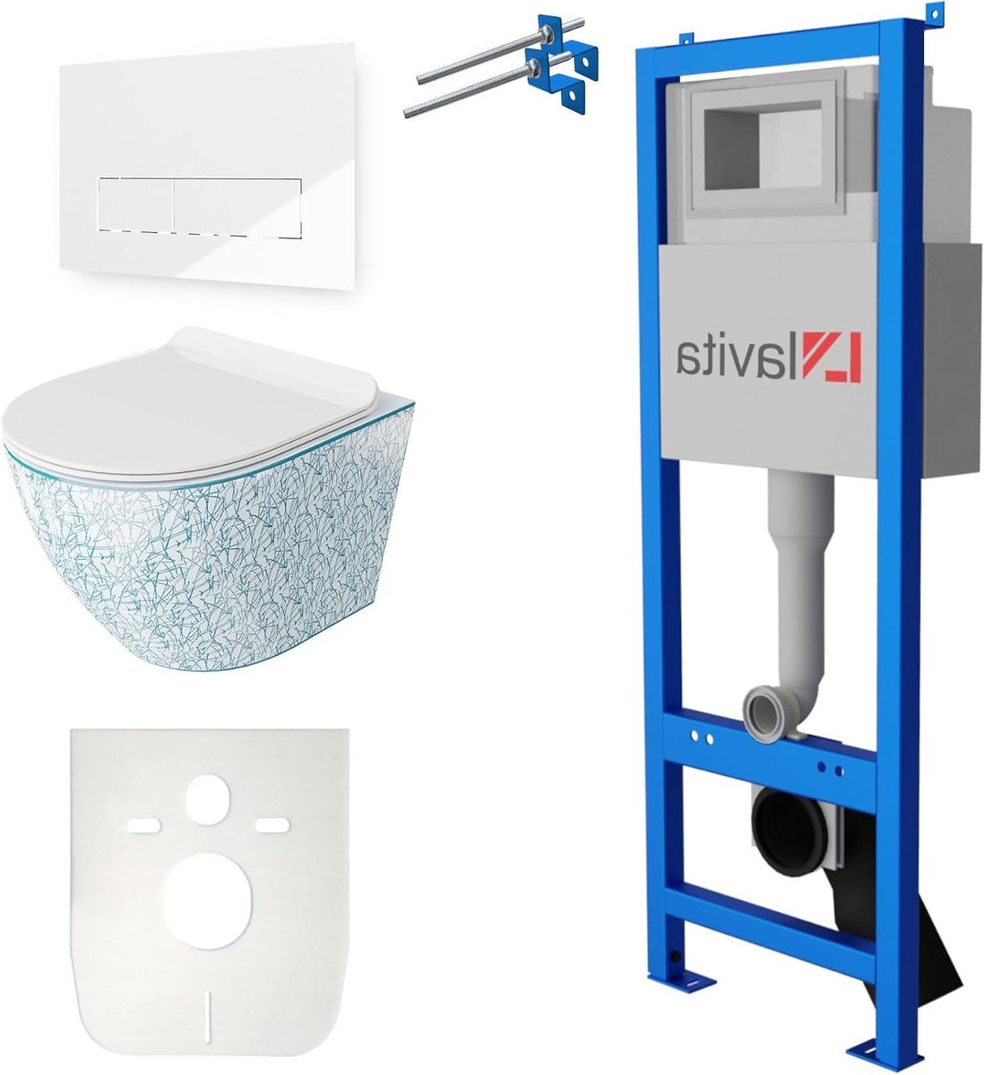 Voorwandelement Toilet - Inbouwtoilet Set - Badkamer Installatie - Zonder Spoelrand - 40 cm - Wit