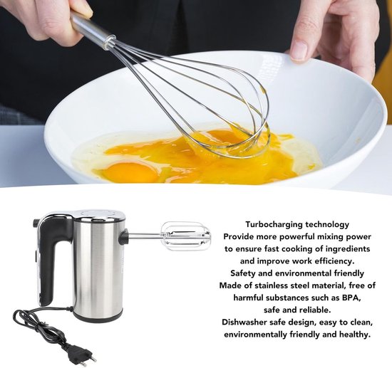 Elektrische Handmixer - Keukenmixer Slagroommaker - Ingrediënten Mengen - 500W Krachtige Motor - 20D x 17B x 9H cm - Zilver — afbeelding 4