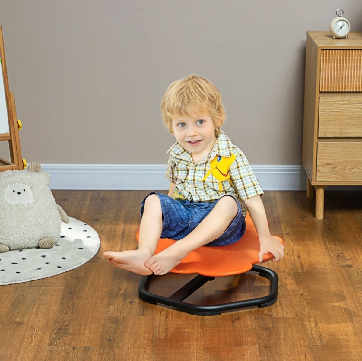 COVREO Balstoel 55 x 55 x 26 cm oranje, kunststof draaistoel voor kinderen