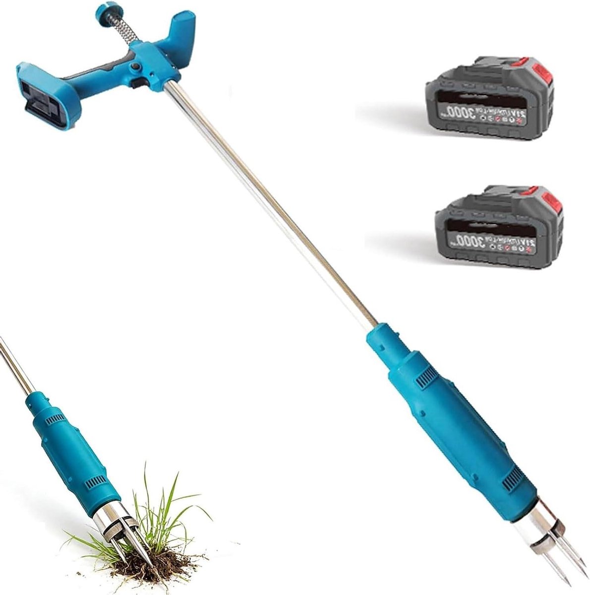 Elektrische Onkruidtrekker - Staande Weder Tuin - Onkruid Verwijderen - 3 Stalen Klauwen - 1.54 kg - Blauw
