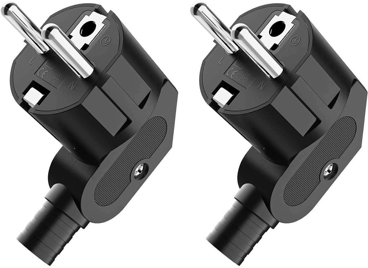 SnelShoppen - Schuko Stekker 250 V Voedingsplug met Trekontlasting, Aardingsplug met Buigbescherming, Spuitwaterdicht en Duurzaam, IP20, Schokbestendi