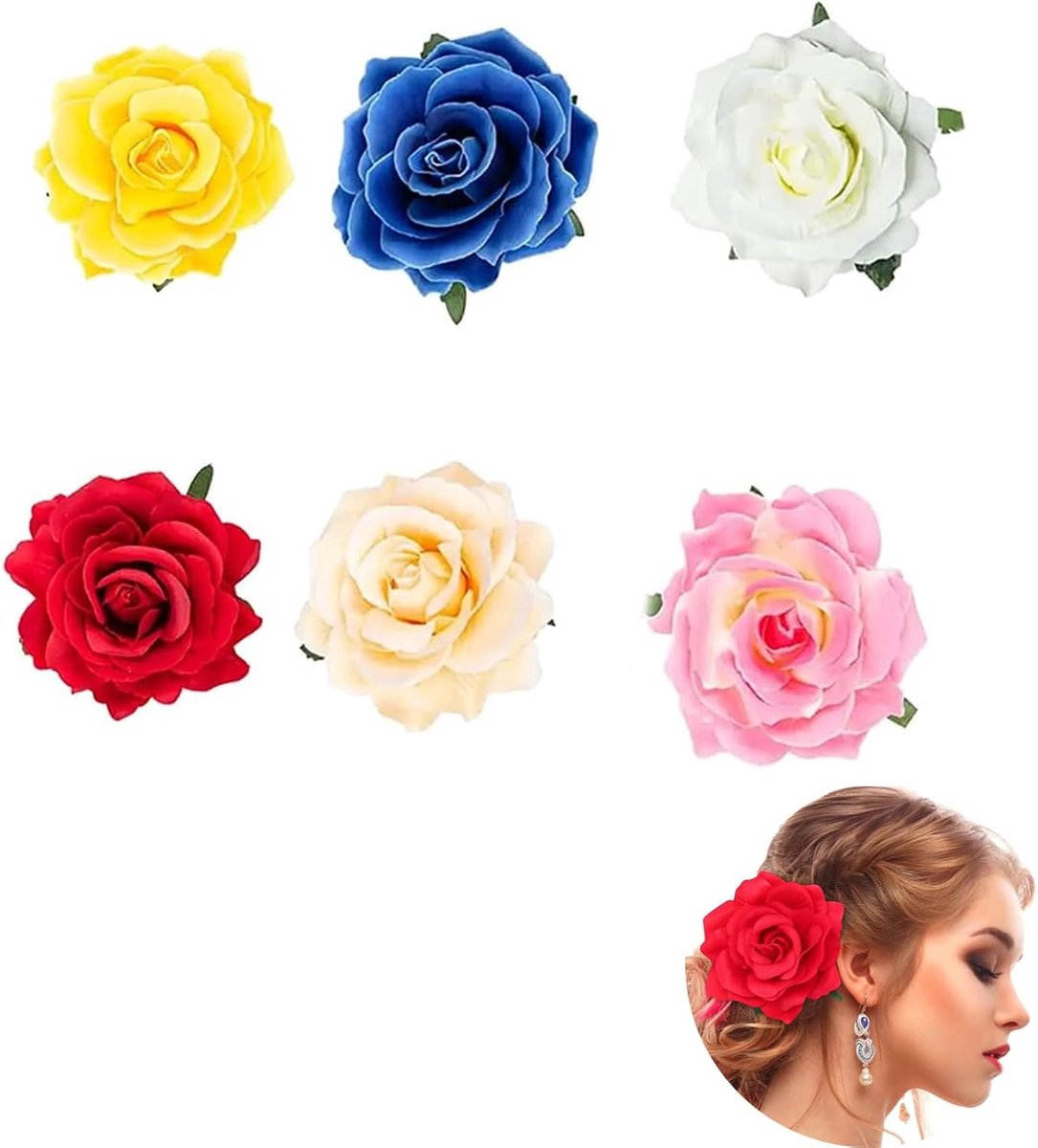 SnelShoppen - Hawaiian Flower Haarclips Rozen Design Haarspelden voor Bruid, Bruiloft Hoofdbedekking, 6 Kleuren, 6 Stuks, Elegante Haaraccessoires voo