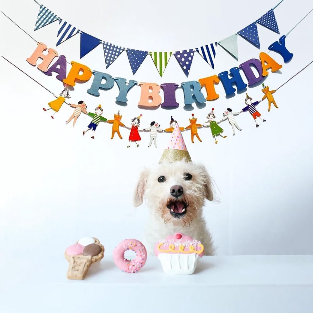 Happy Birthday Garland Set with Flag Garland and Figure Chain, Colourful Children's Birthday Decoration for Boys and - ShopVlot