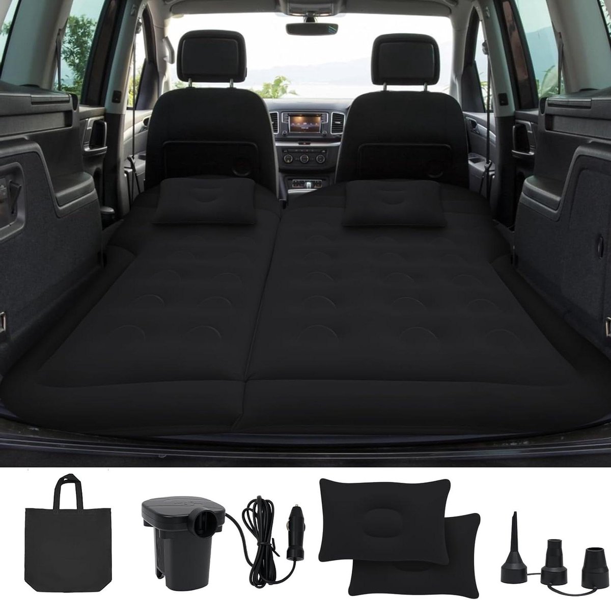SUV Luchtmatras - Opblaasbaar Autobed - Reizen en Kamperen - Snelle Elektrische Pomp - 17 cm Diep - Zwart