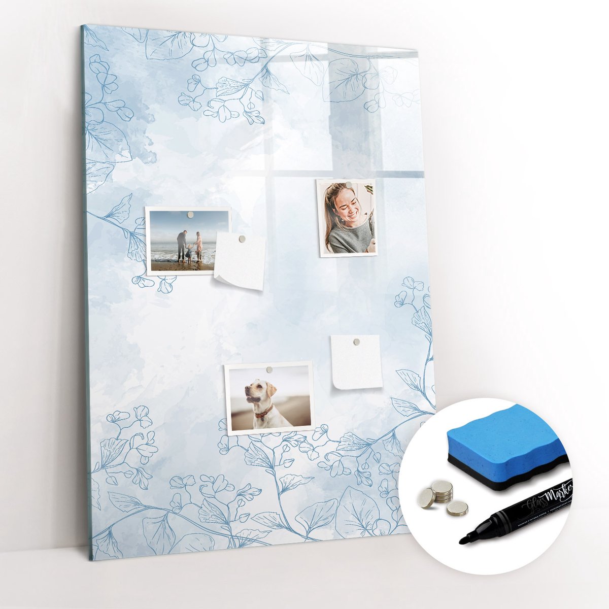 Tulup Whitebord - Schets van bloemen - 70 x 100 cm - Grijs Magneetborden voor vakantiemagneten - Gratis 5 Sterke Magneten + Whiteboard Marker & Wisser - Stylish Memo Board - Memobord Keuken - Notitiebord Werkplek