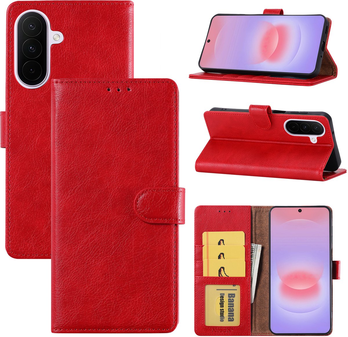 Hoesje geschikt voor Samsung Galaxy A27 Hoesje Rood Bookcase – Ntech Wallet Case met Pasjeshouder & Magneetsluiting Beschermhoes – Schokbestermende Flip Cover