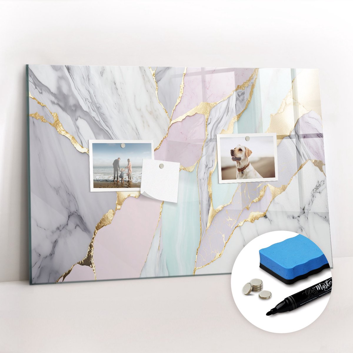 Tulup Whitebord - Marmerpatroon - 60 x 40 cm - Veelkleurig Magnetisch Bord Kind - Gratis 5 Sterke Magneten + Whiteboard Marker & Wisser - Scandinavisch Design Bord - Magneetbord Design - Organiseer Je Bureau