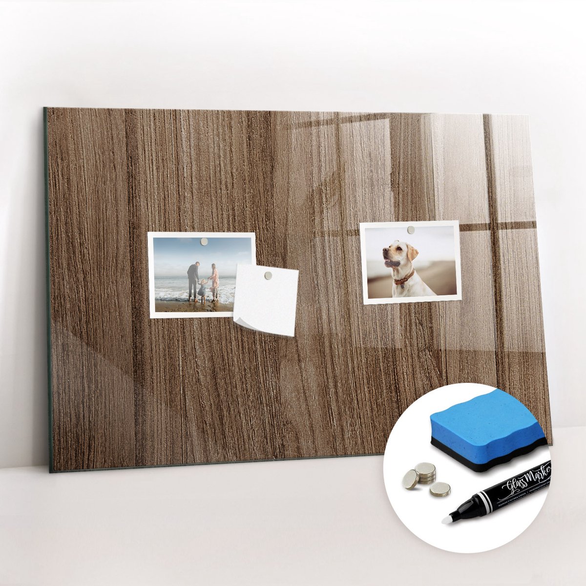 Tulup Whitebord - Donker hout - 60 x 40 cm - Bruin Memobord Glas - Gratis 5 Sterke Magneten + Whiteboard Marker & Wisser - Wanddecoratie Kantoor - Magnetisch Bord - Inspiratiebord Kantoor