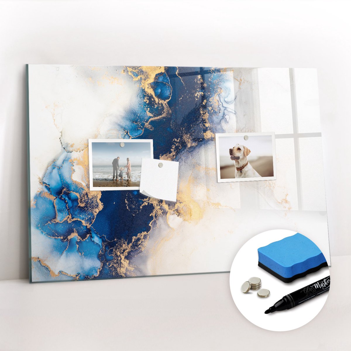 Tulup Whitebord - Marmerpatroon - 60 x 40 cm - Veelkleurig Magneetbord Foto - Gratis 5 Sterke Magneten + Whiteboard Marker & Wisser - Stylish Memo Board - Magneetbord Foto - Notitiebord Werkplek