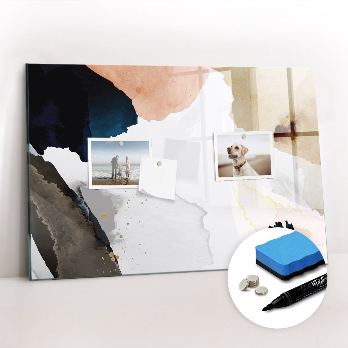 Tulup Whitebord - Abstractiepunten - 60 x 40 cm - Veelkleurig Magnet Board - Gratis 5 Sterke Magneten + Whiteboard Marker & Wisser - Interieur Accessoires Kantoor - Magnet Board - Inspiratiebord Kantoor