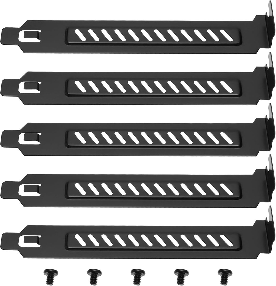 5pcs Alloy Steel PCI Slot Cover Bracket Full Profile Expansion Slot Cover Plate Black with Screws for PC Case Airflow and Dustproof, 120x20x12mm