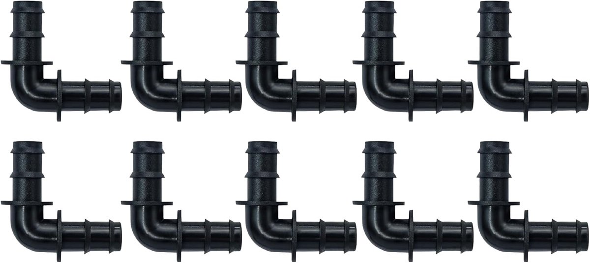 10 stuks elleboogconnector voor 12 mm druppelslang, parelslang, micro-irrigatie, L-hoek 90° slangadapter voor irrigatiesysteem