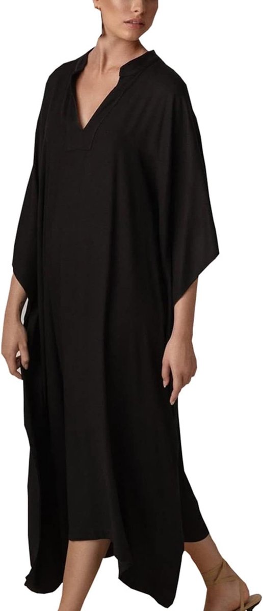 kaftan, bohemien, cardigan, bedekkende jurk, grote maat, zwemkleding, Zwart, one size