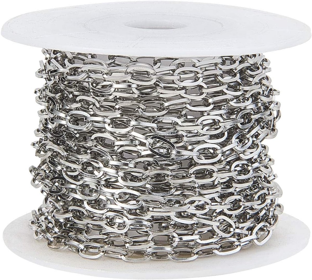 16,4 Voet/5 m Vacuüm Plating 304 Roestvrij Staal Kabel Kettingen met Spoel Ongelaste Platte Ovale Ketting voor Sieraden Riem Jeans Maken