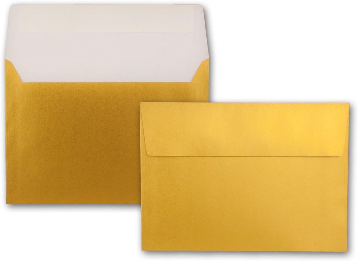 25 x enveloppen DIN C5 goud metallic - 16,2 x 22,9 cm - zelfklevende - glanzende enveloppen voor grote uitnodigingen en kaarten voor verjaardag of bruiloft