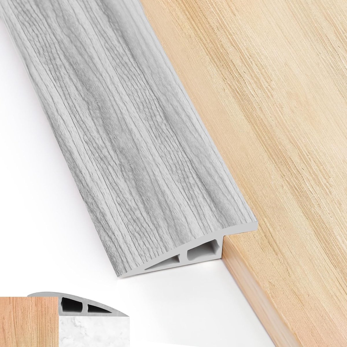Overgangsstrip voor vloer, Slijtvast PVC en Acryl Lijm, 6,56ft, Zelfklevend, Geschikt Voor Overgang Van Vloer Naar Vloer, Laminaat Naar Tapijt (50-10 mm)