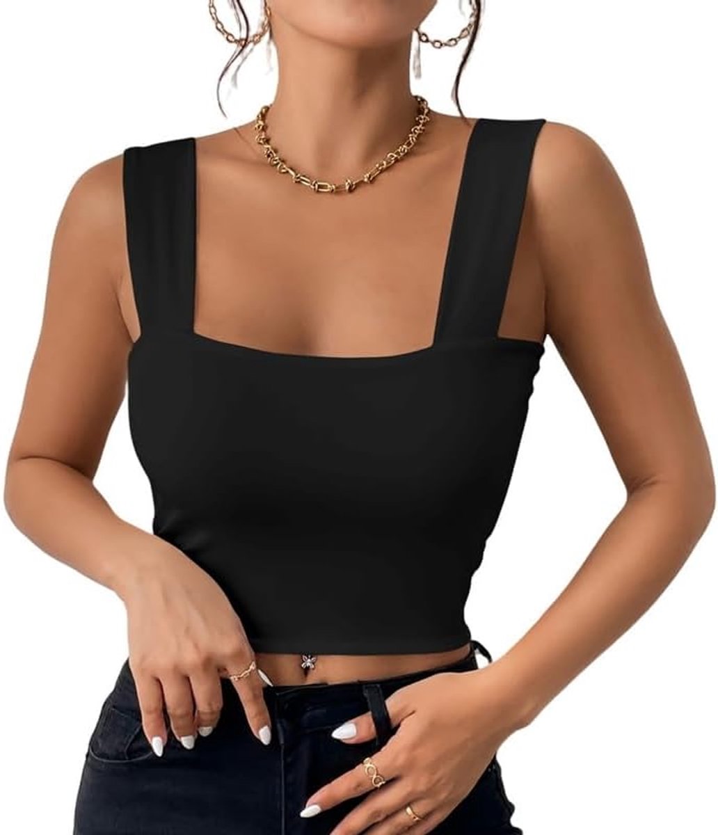 Tanktop voor dames, sexy crop top, mouwloos, vierkante hals, slim fit, zomertop, chic en elegant, nauwsluitende basics, Y2K, vest, cami, top, hemdje, sport, cami, modieus, streewear