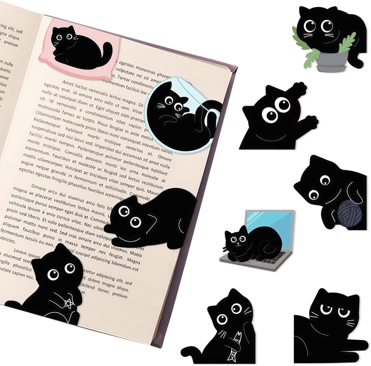 10 magnetische bladwijzers met schattig zwart kattenmotief, gastgeschenken voor kattenfeestjes, Valentijnscadeau voor kinderen, cadeau voor vrouwen met zwart kattenmotief