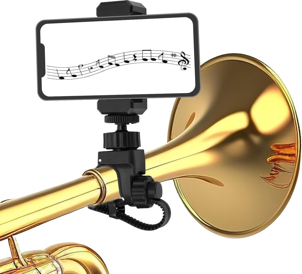 Trompet-Telefoonlierclip, 360° Draaibare Lier-Muziekclip Verbeterde Saxofoon-Telefoonhouder voor Marching Band Trompet- of Cornetinstrumentaccessoires (Zwart)